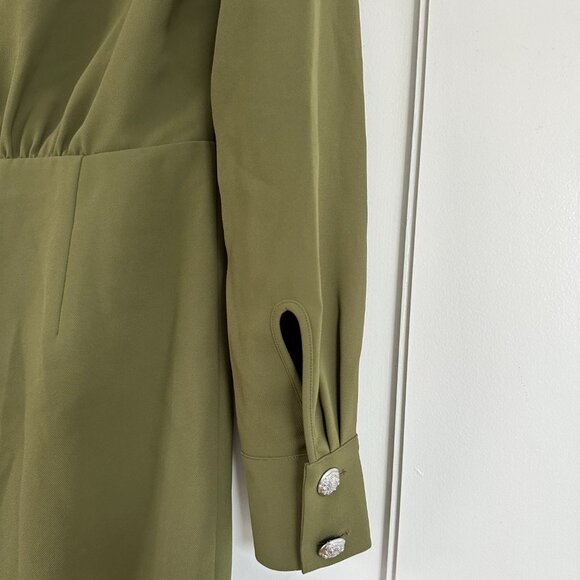 Veronica Beard A-line Shirt Dresss In Army Green Button Front Long Sleeves Front - Picture 7 of 7